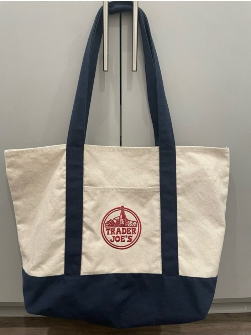 Trader Joe's Cream and Navy Canvas Tote Bag